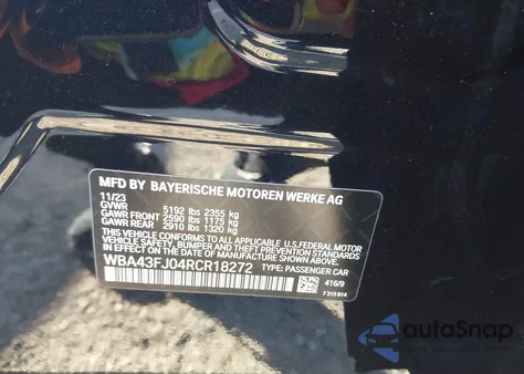 2024 BMW 530I z USA, uszkodzony, nr VIN WBA43FJ04RCR18272